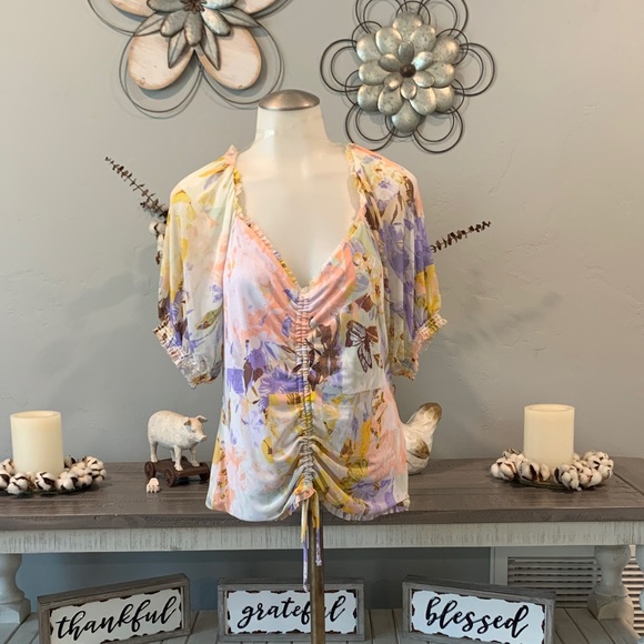 INC International Concepts Tops - INC International Concepts Pastel Floral Ruched Blouse